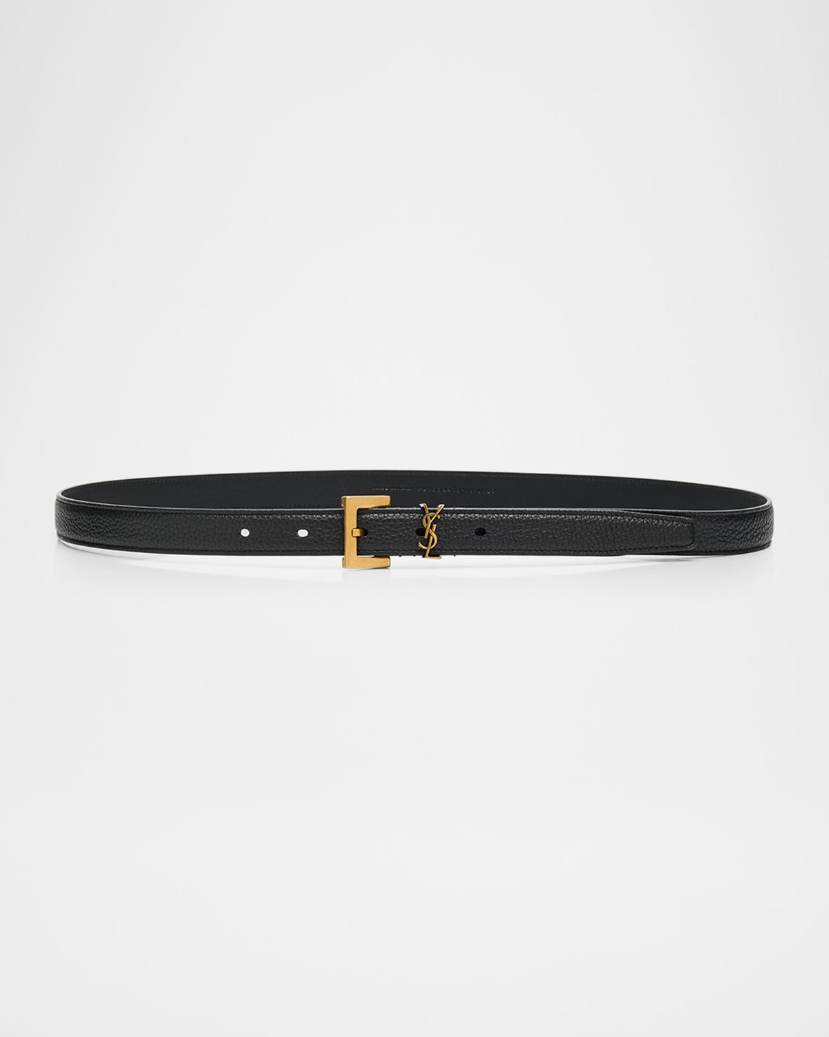 Saint Laurent Ysl Grain Leather Skinny Belt In Nero