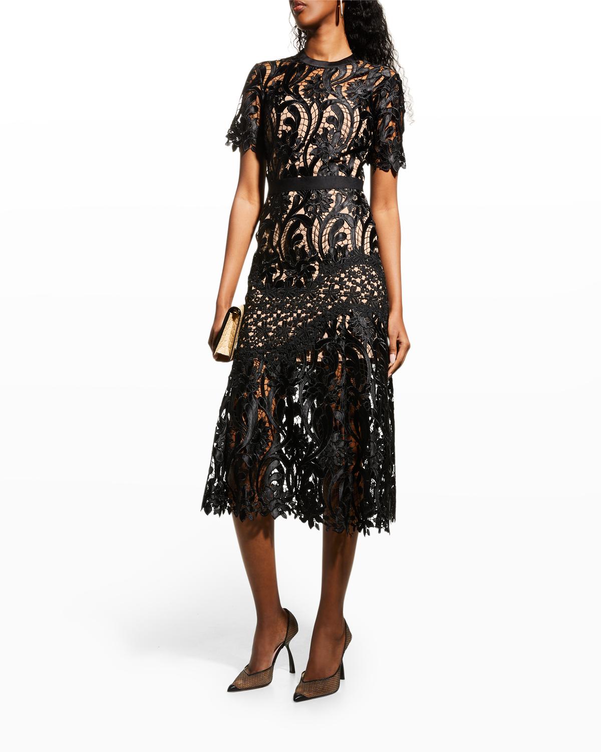 Self-Portrait Prairie Cutwork Lace Midi Dress