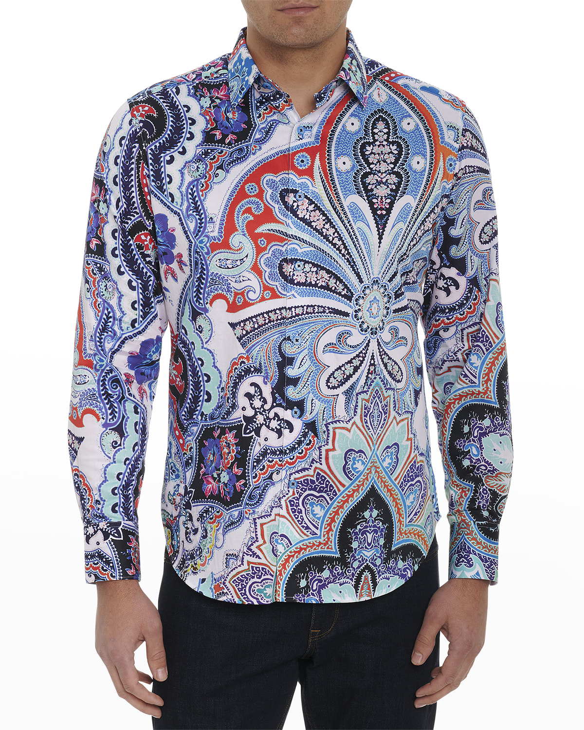 Robert Graham Geometric Paisley Colorful Print Large Jacquard Shirts 