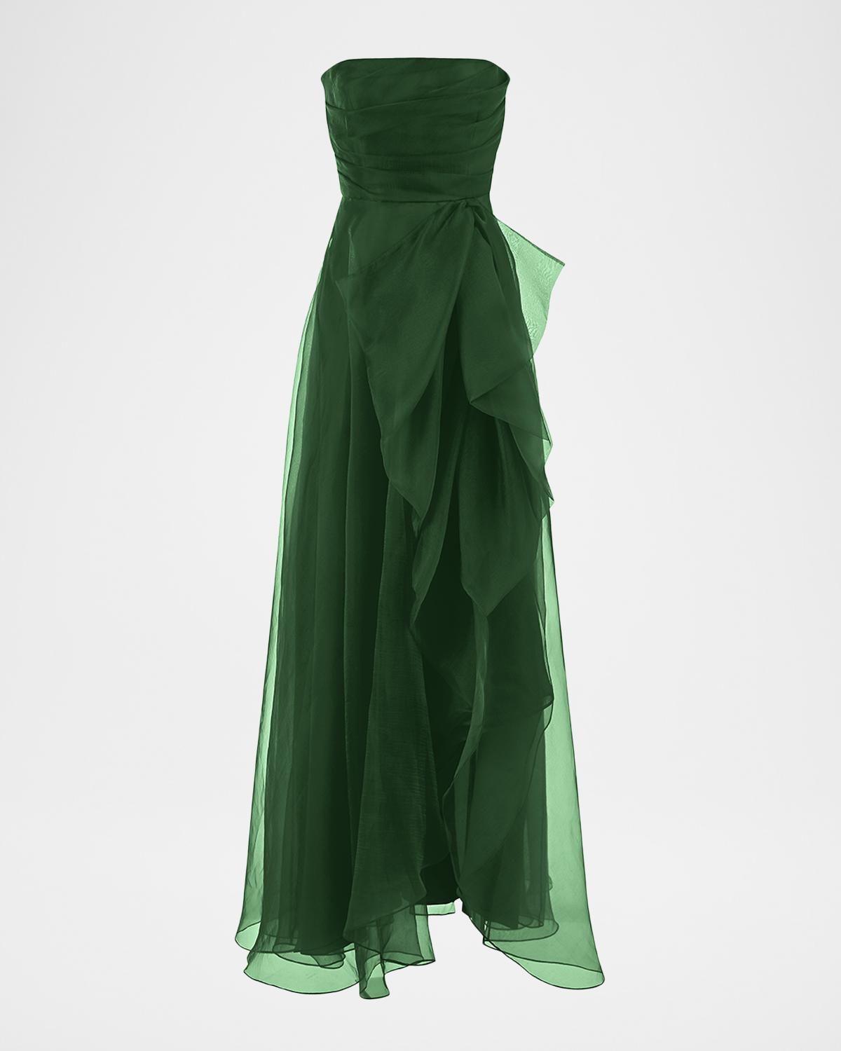 Theia Teresa Draped Strapless Gown