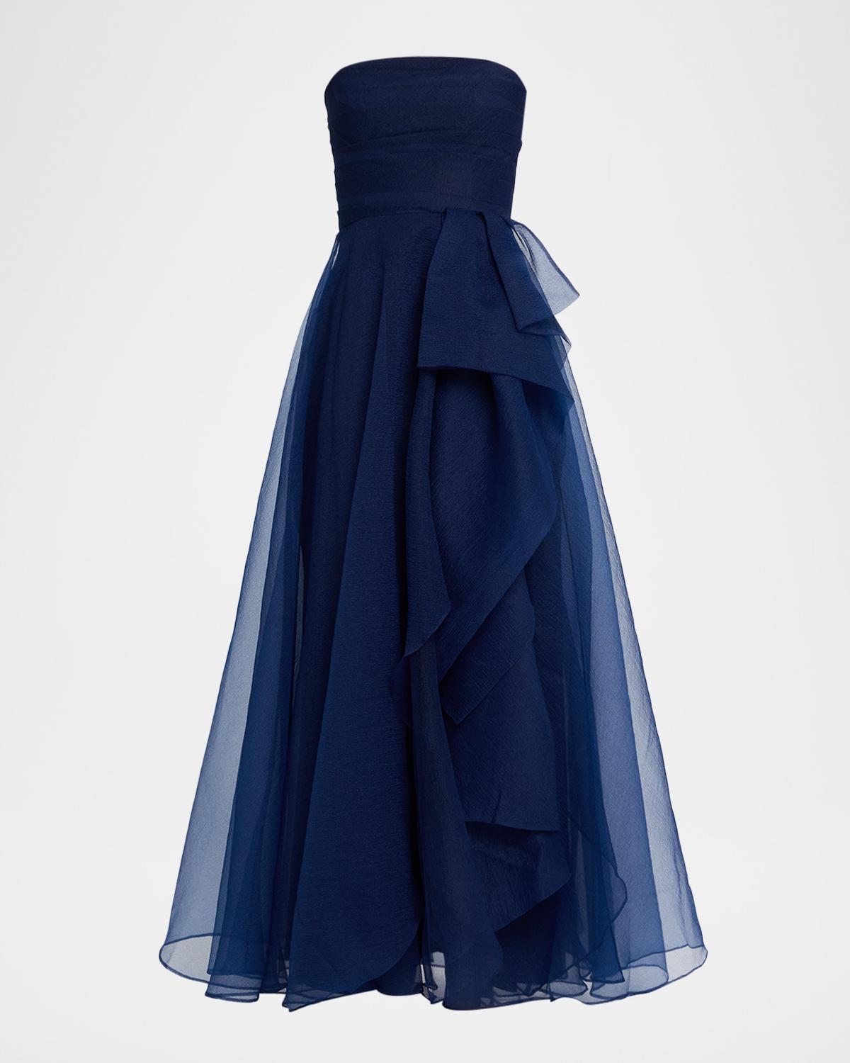 Theia Teresa Draped Strapless Gown