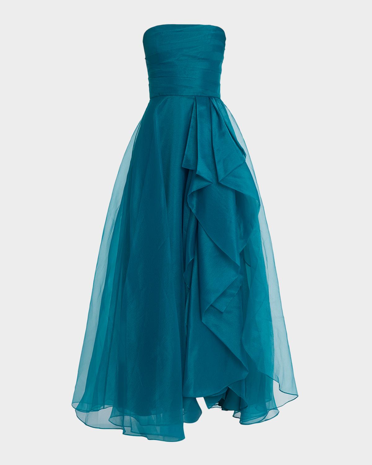 Theia Teresa Draped Strapless Gown