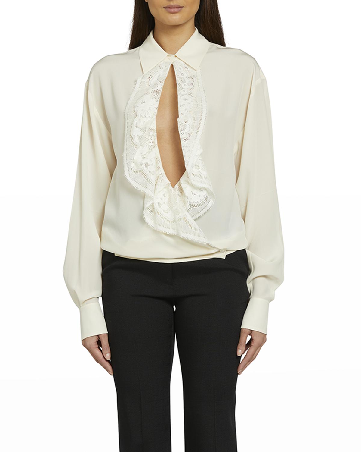V-Neck Tie-Detail Long Sleeve Chiffon Blouse