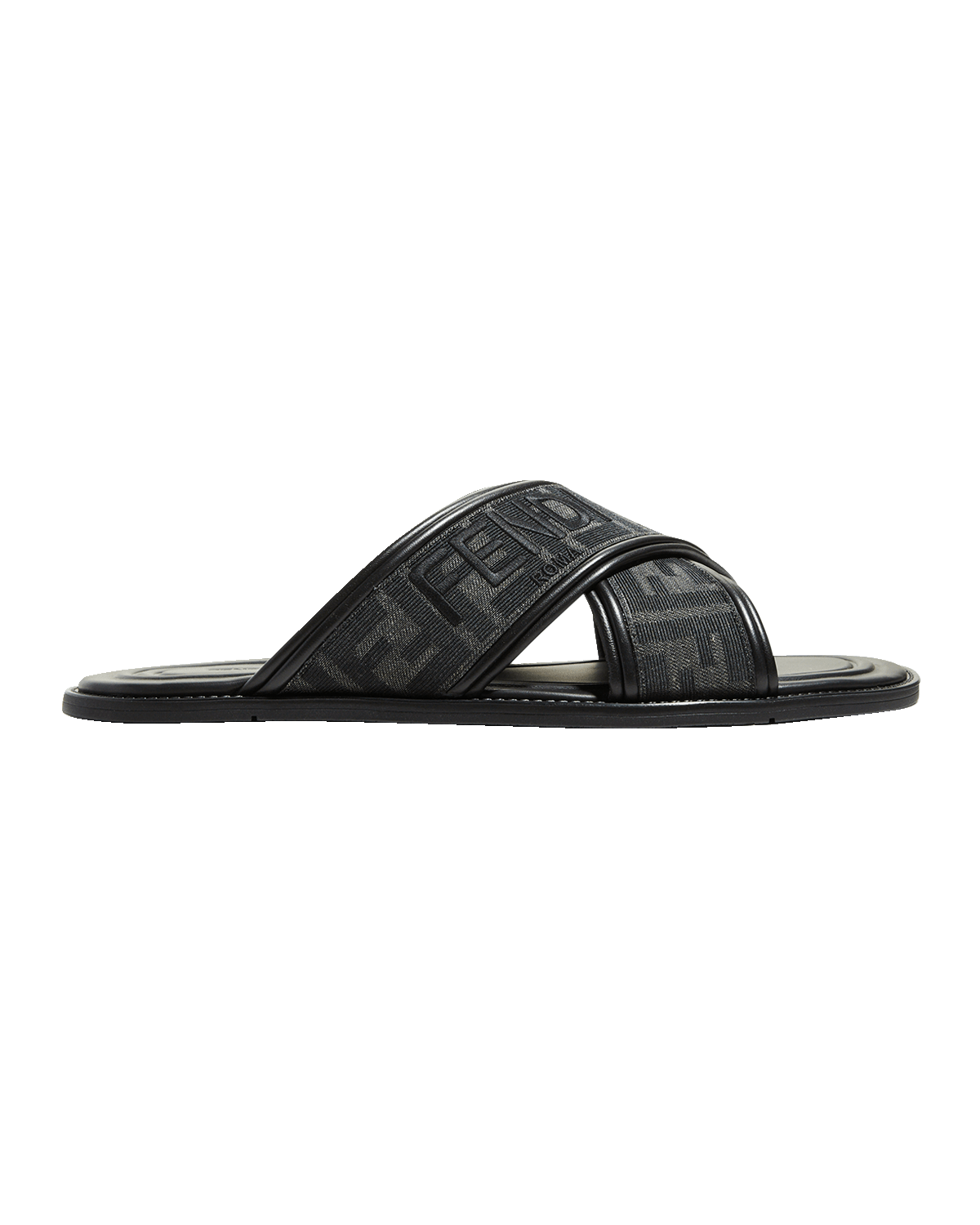 Fendi Men's O'Lock Vitel Leather Slide Sandals | Neiman Marcus