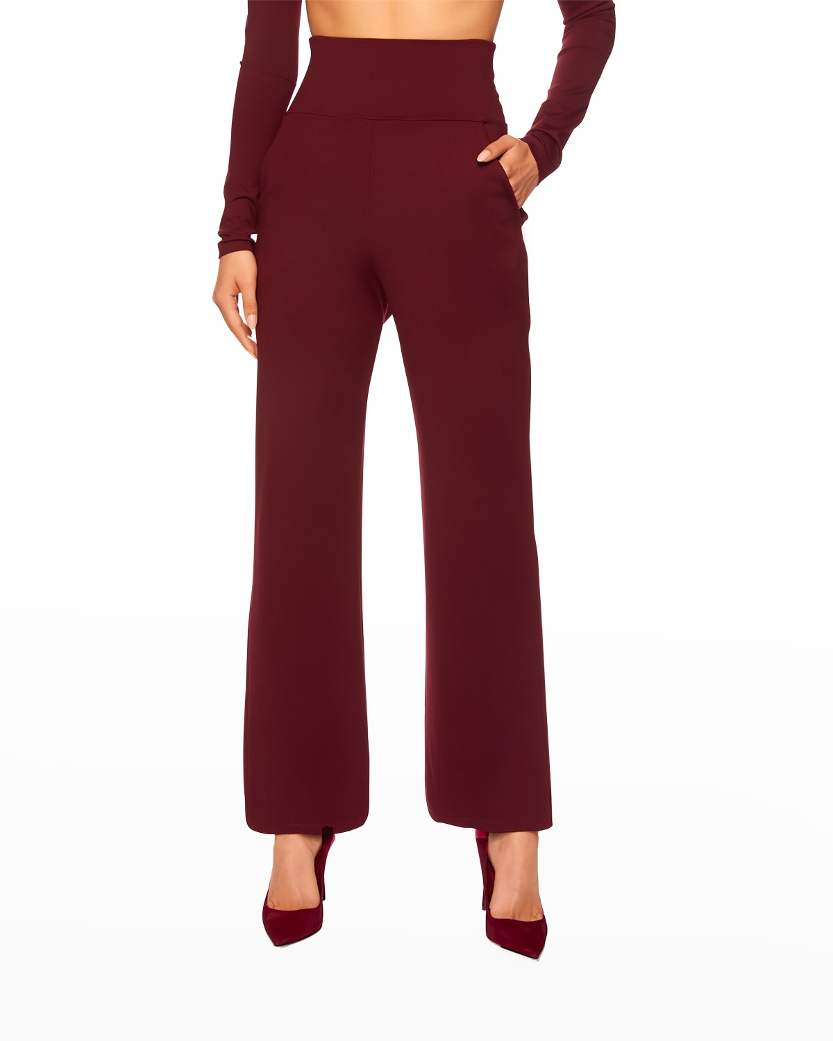 red wide leg pants