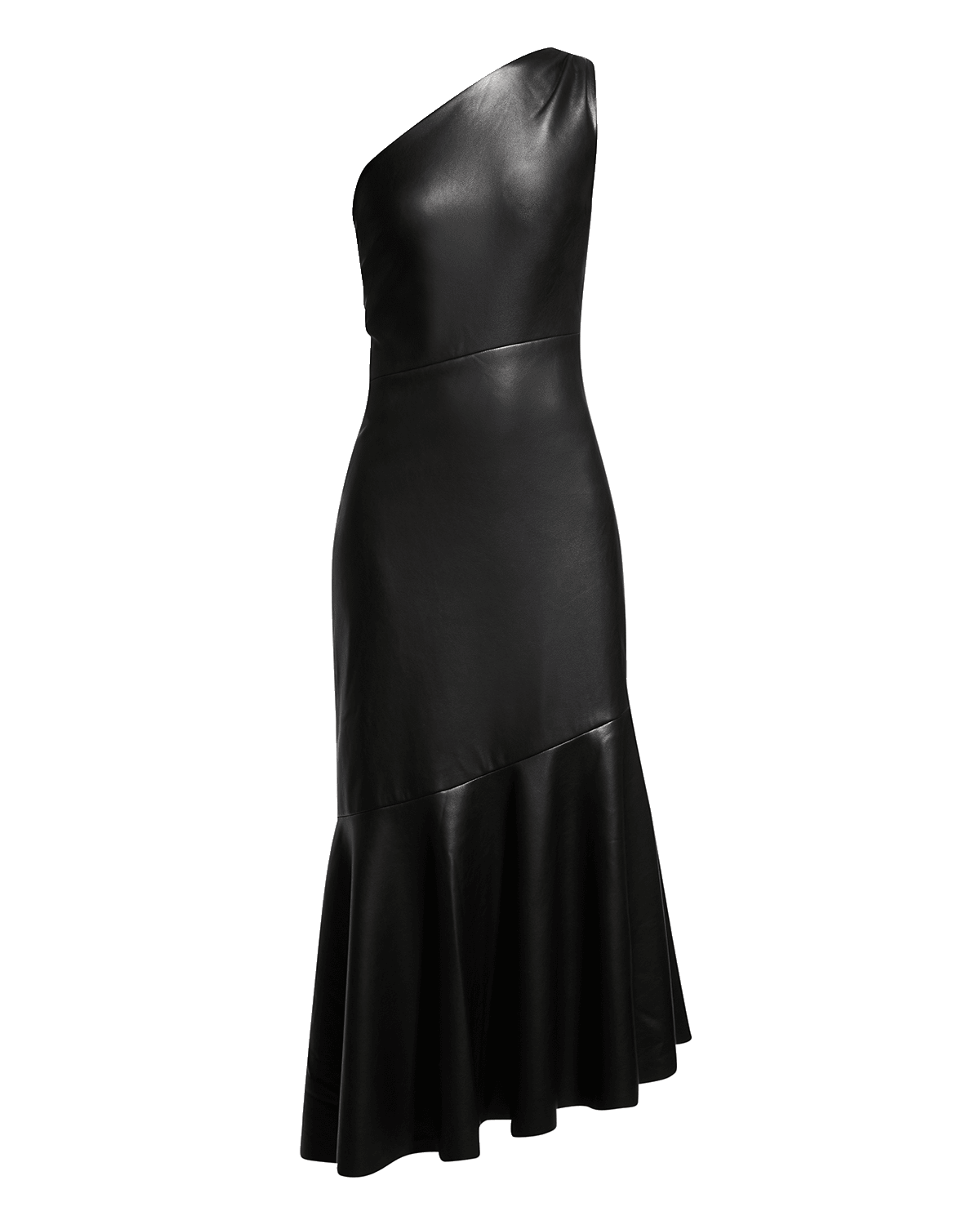 Sachin & Babi Harris One-Shoulder Faux-Leather Midi Dress