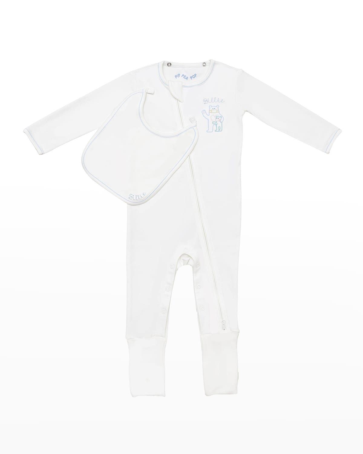 PiP PEA POP Baby's Personalized Footed Bodysuit w/ Attachable Bib, Size Newborn-12M