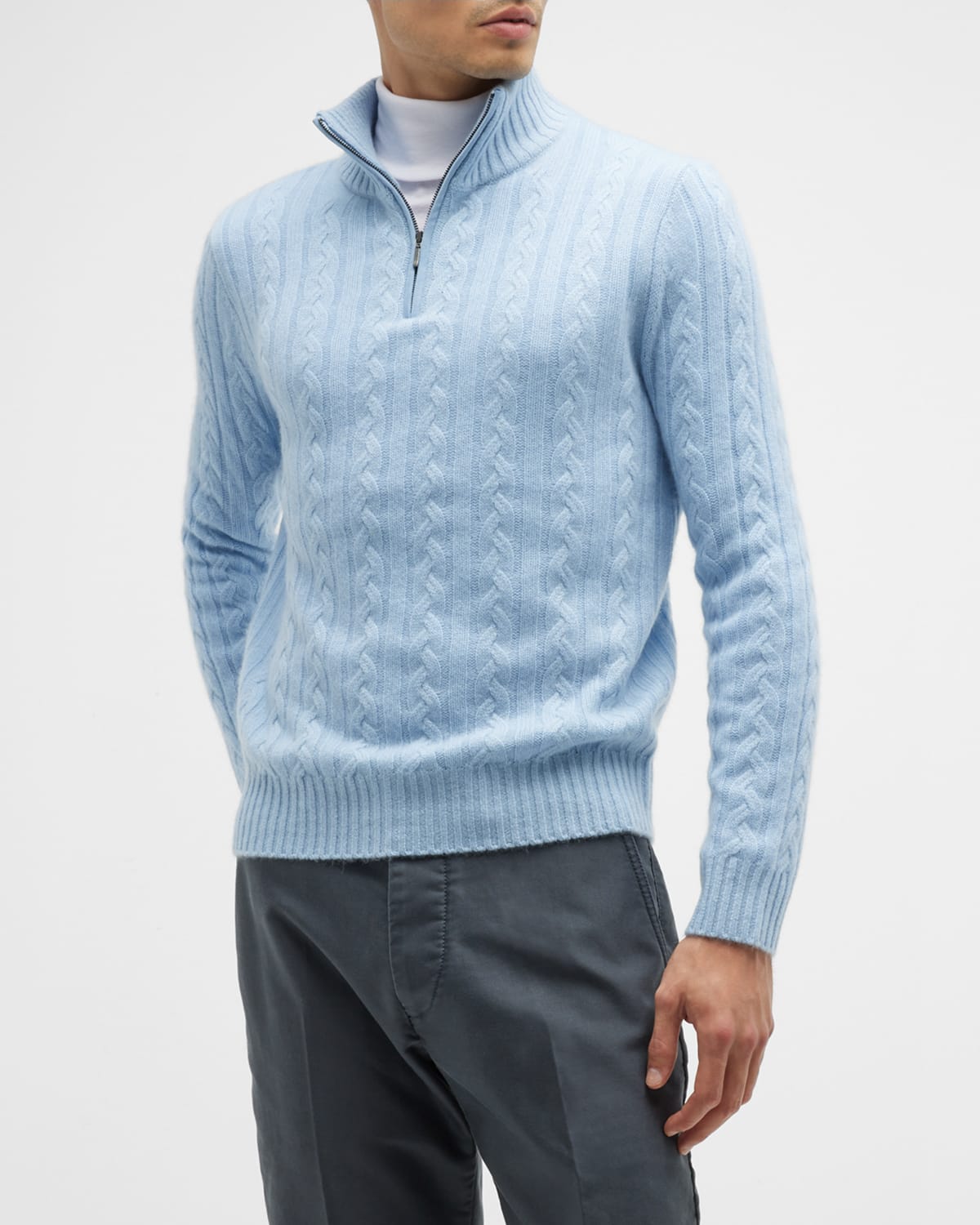 Mens Clothing Sweaters and knitwear Zipped sweaters Fedeli Blue Virgin Wool-cashmere Blend Jumper for Men 