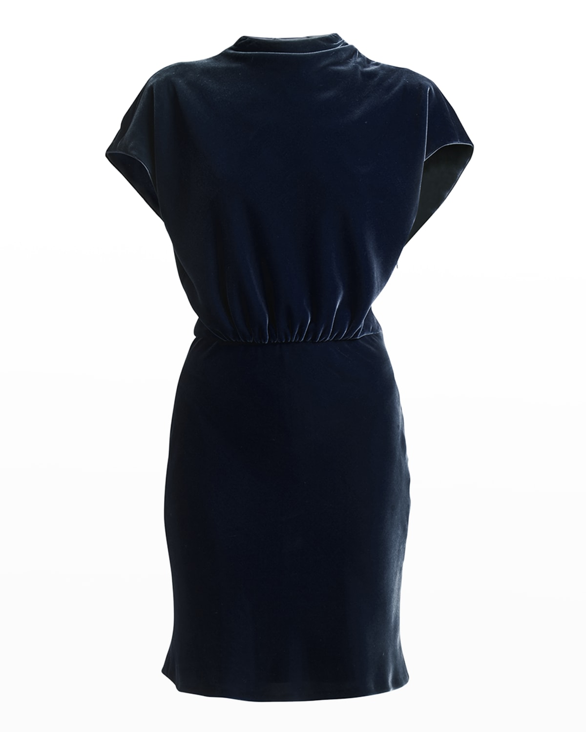 Draped Cap-Sleeve Velvet Dress