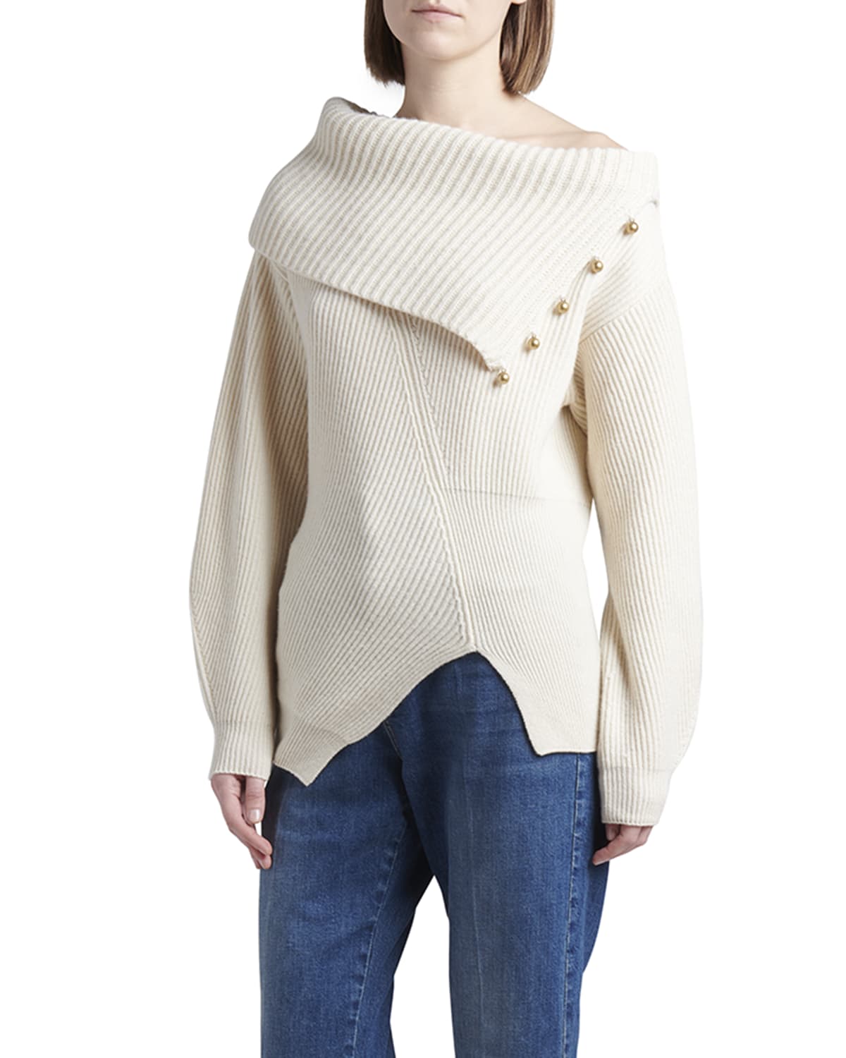 Cashmere Rib Cowl Neck Sweater Dress