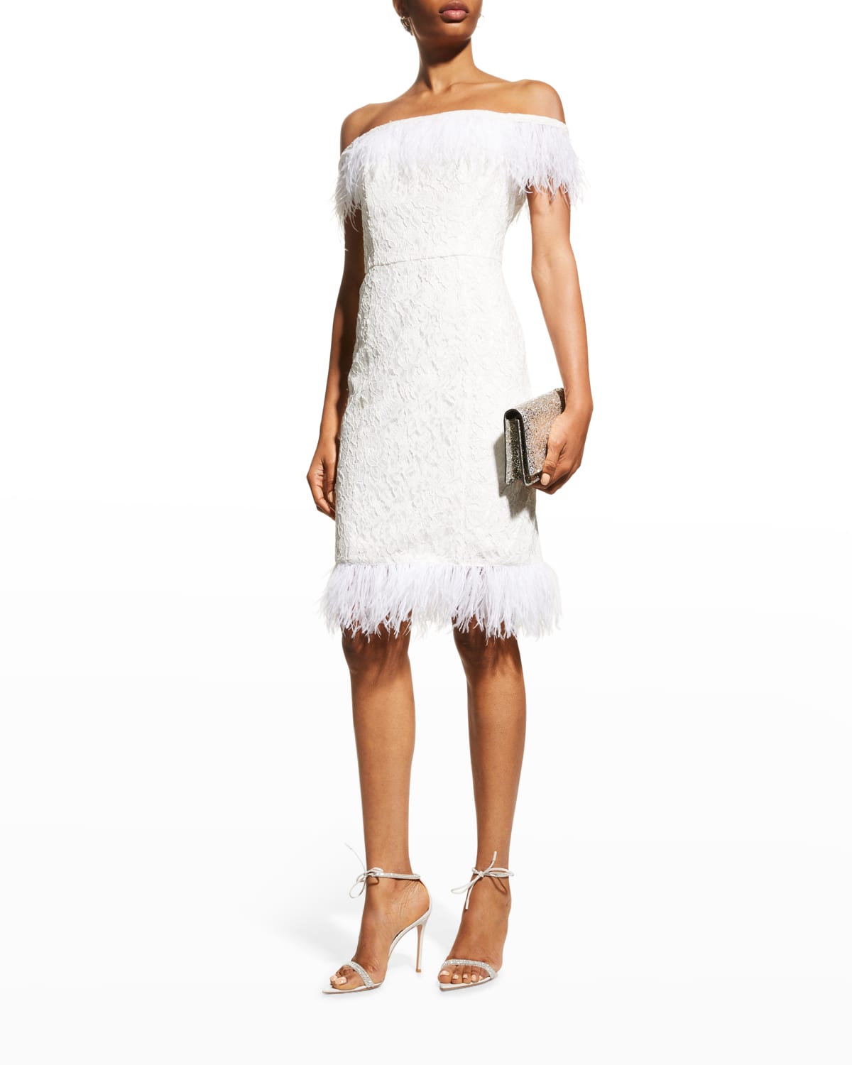 dress with feathers on bottom