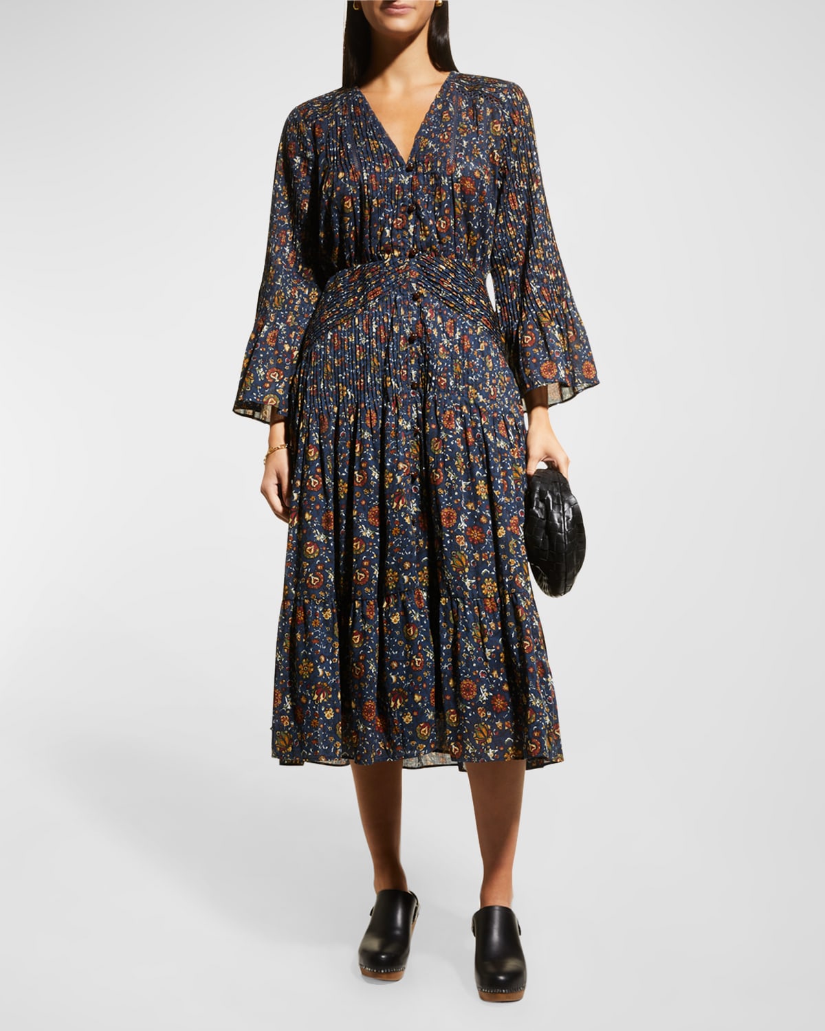 Floral Deer Bell Sleeve Dress