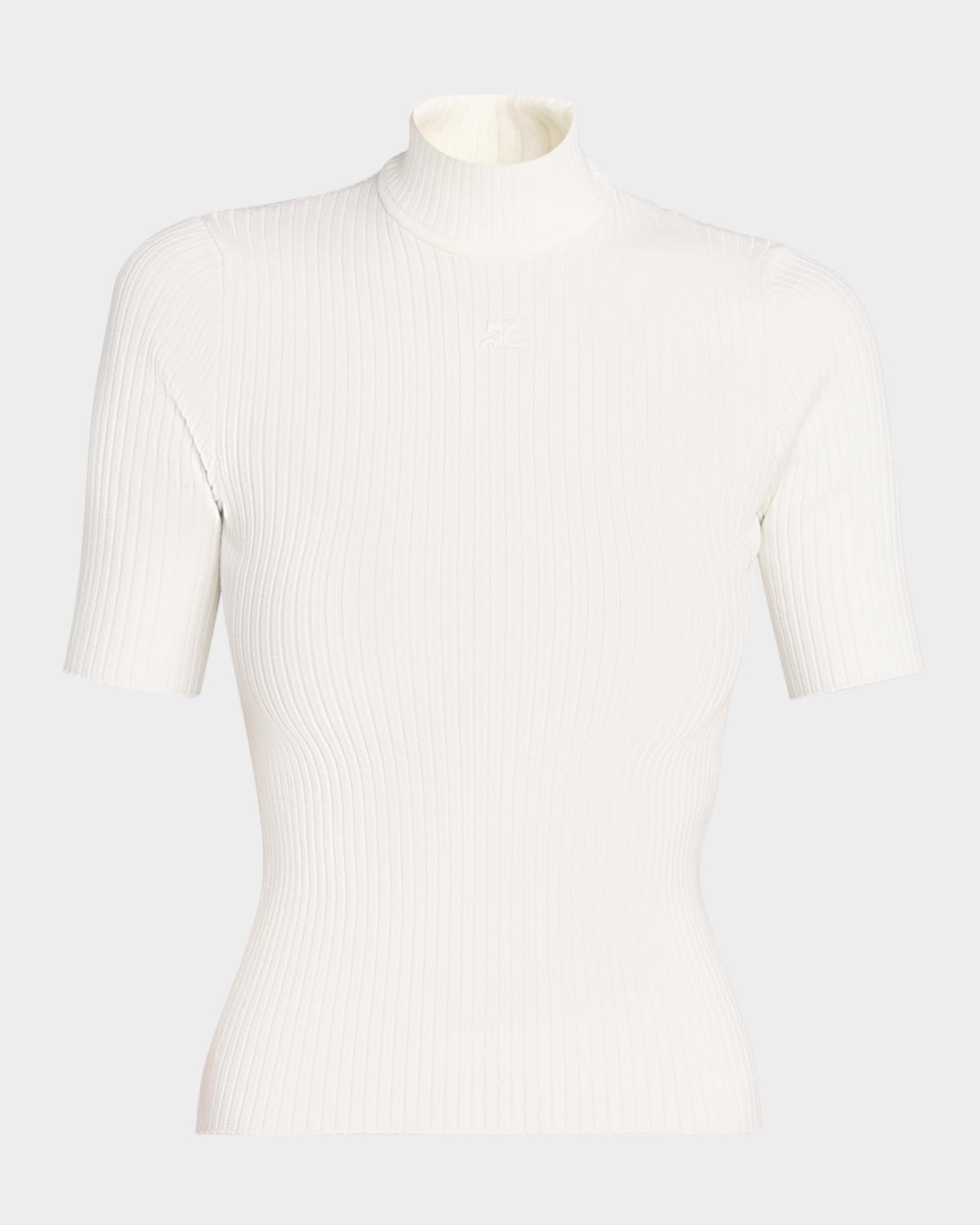 Courreges Mock-Neck Short-Sleeve Rib Pullover