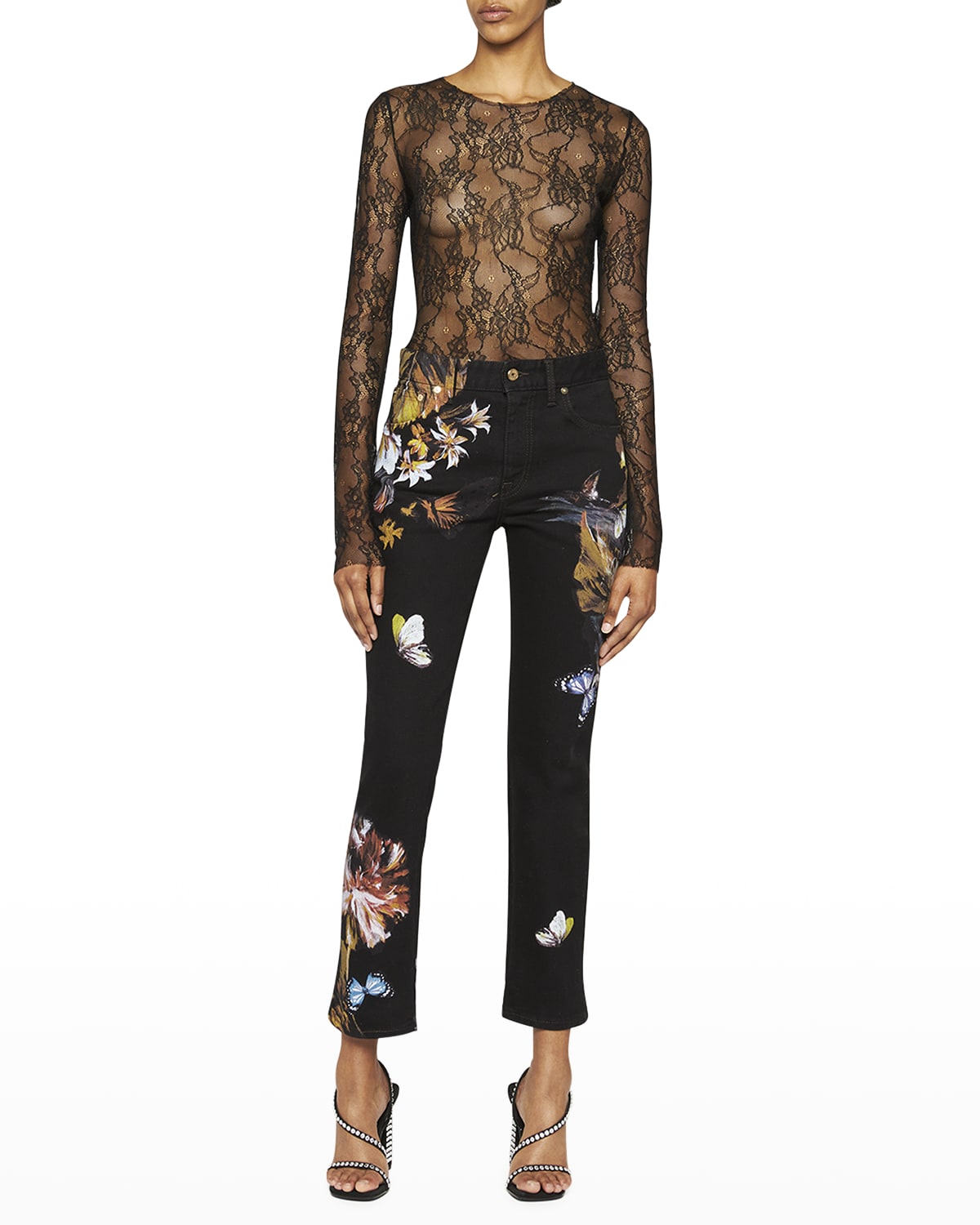 Floral Print Jeans Neiman Marcus