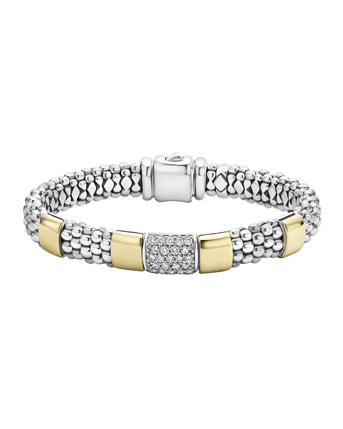 LAGOS Diamond and Smooth Station Bracelet in 18K Gold with Sterling Silver Caviar Beading