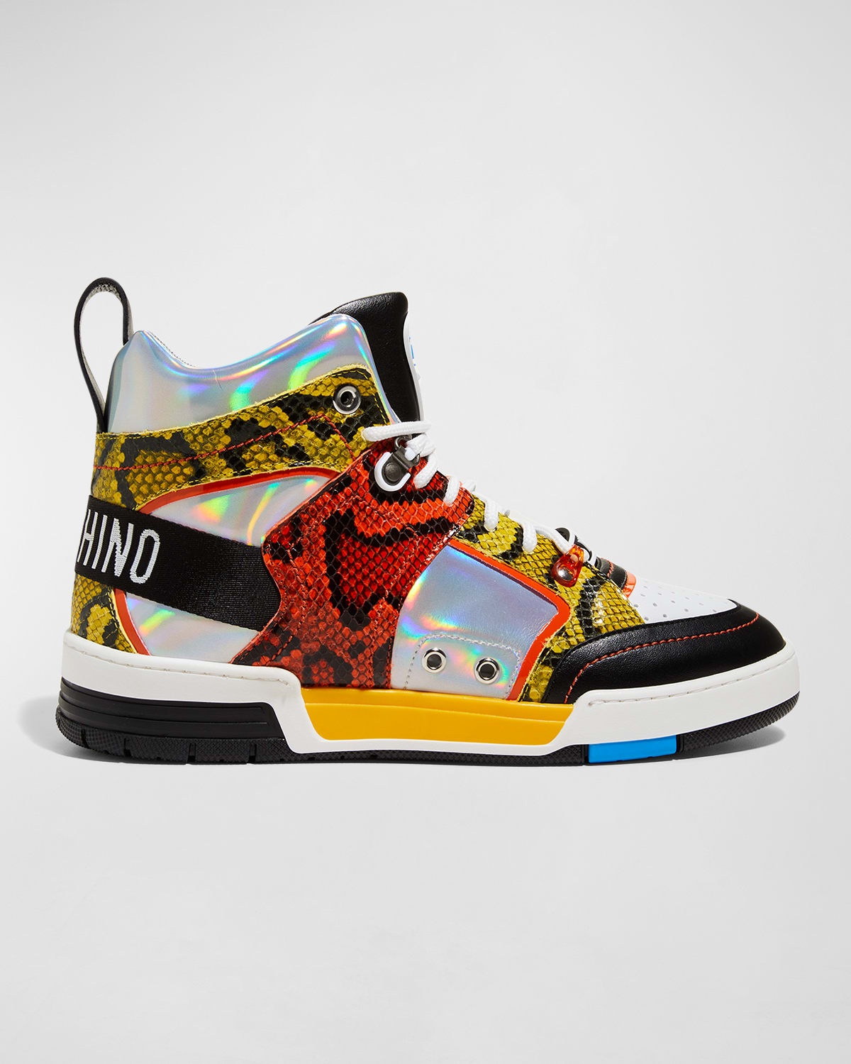 Moschino Men's Snake-Print Logo High-Top Sneakers