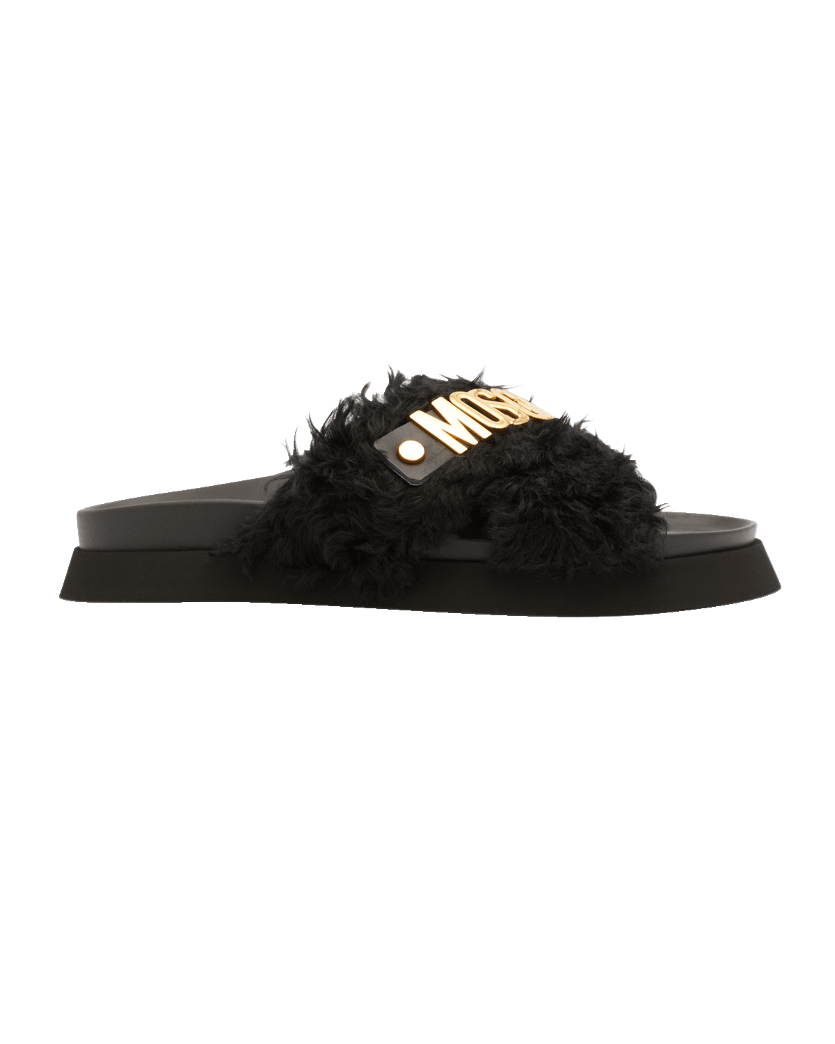 Moschino Men's Faux Fur Logo Leather Slides