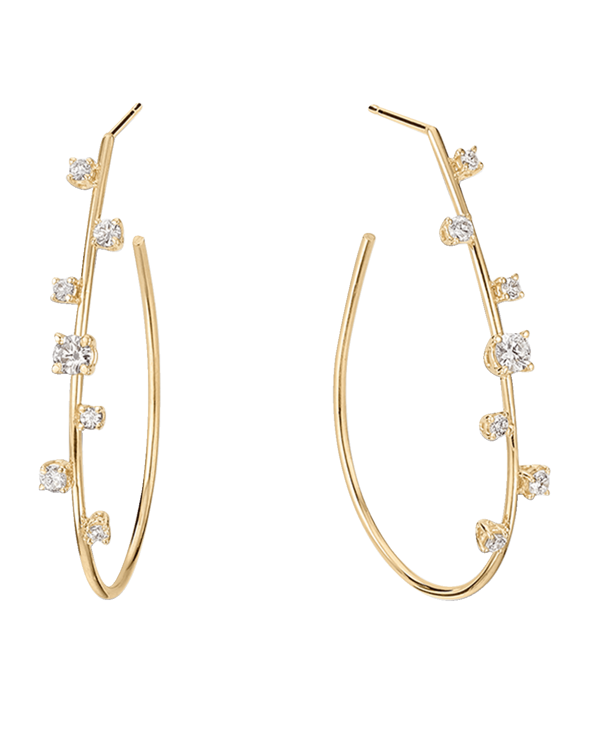 LANA Small Solo Tear Drop Hoop Earrings with Diamonds, 36mm