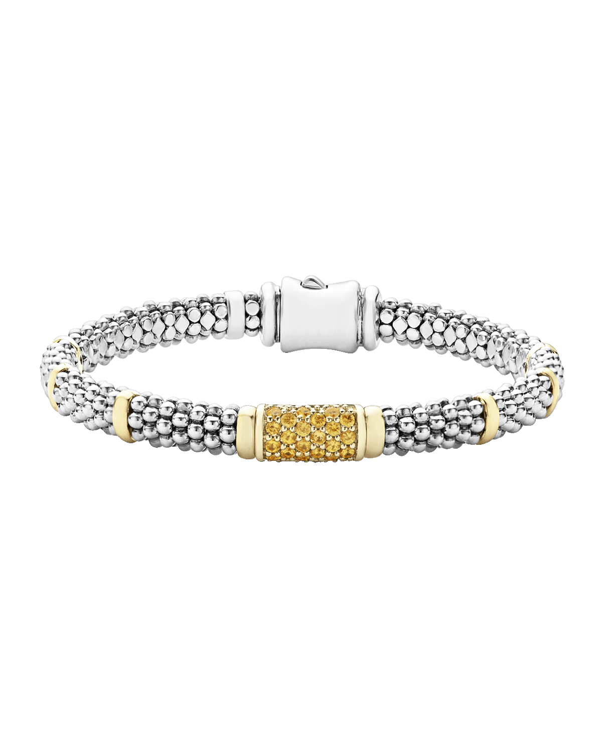 LAGOS 6mm 18K Gold Station on Sterling Silver Caviar Bead Bracelet with Pavé Diamonds