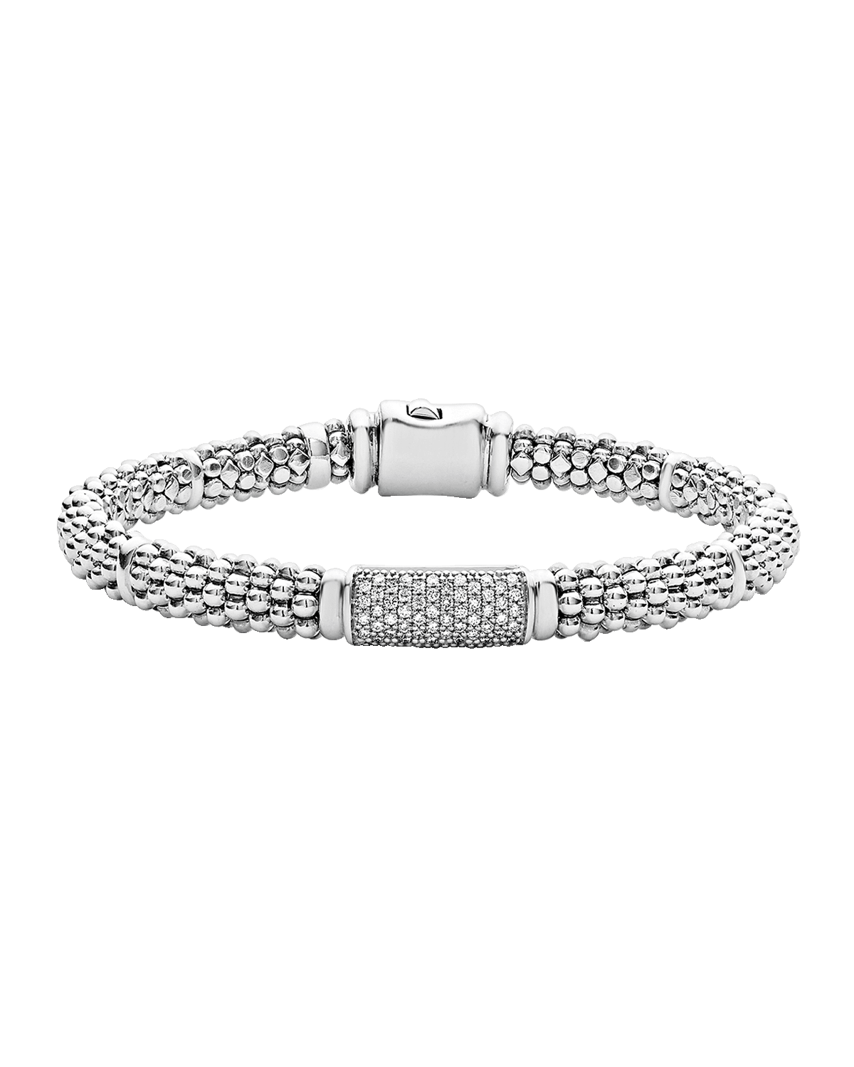 LAGOS Pavé Diamond and Sterling Silver Caviar Bead 6mm Rope Bracelet
