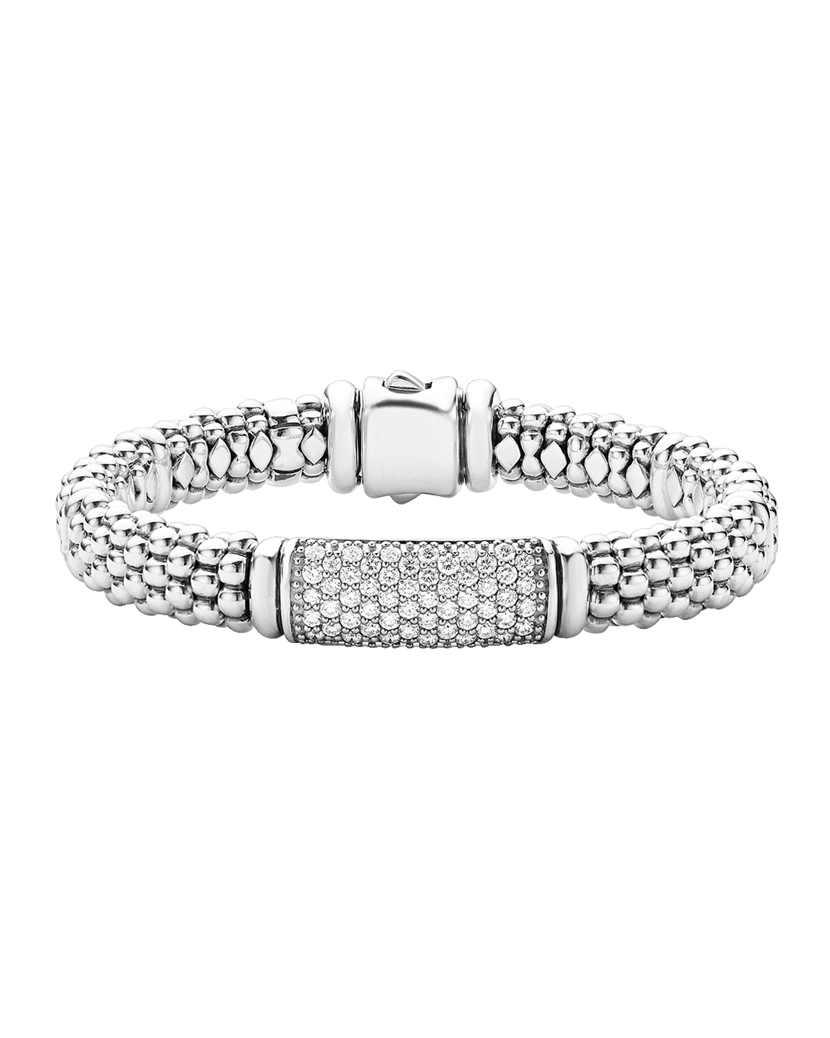 LAGOS Pavé Diamond and Sterling Silver Caviar Bead 9mm Rope Bracelet