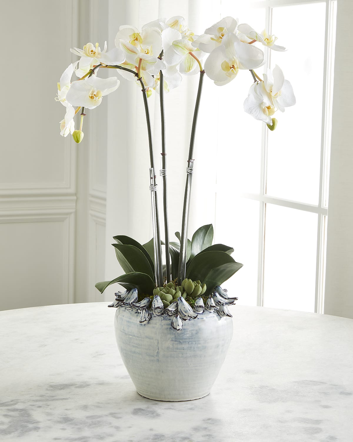 T & C Floral Company Orchid Faux Florals in Ceramic Bird Pot - 25" | Thumbnail 4