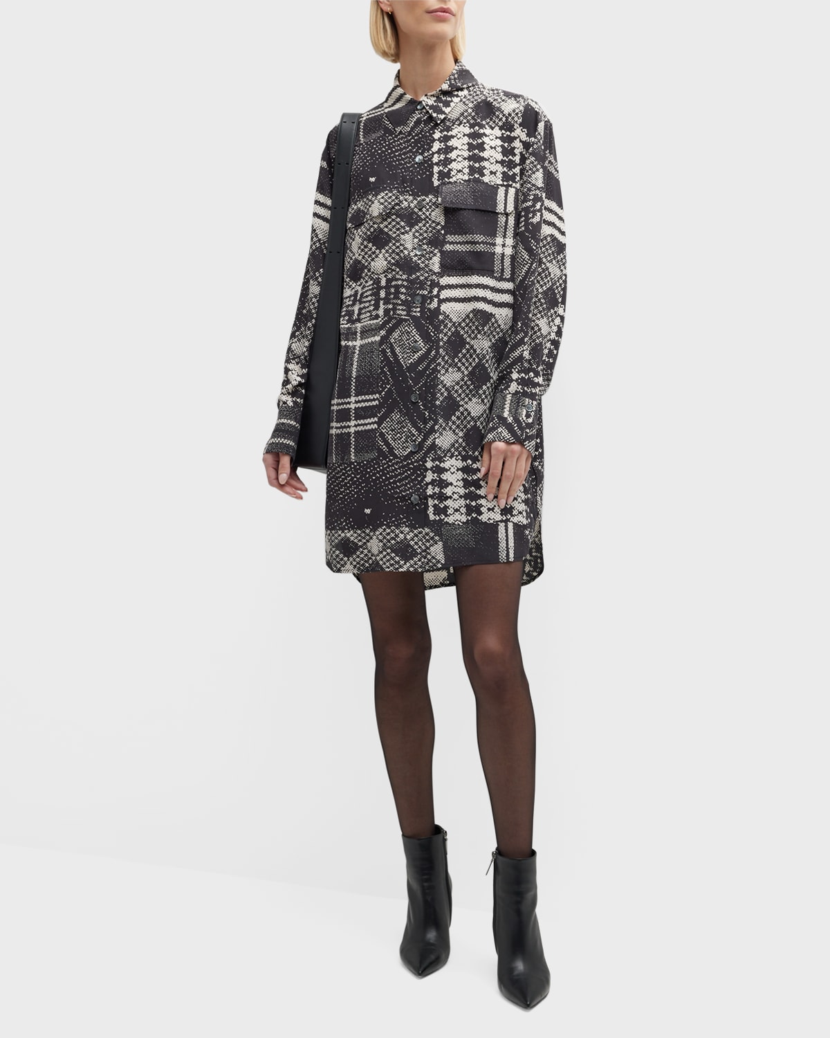 Long Sleeves Silk Shirt Dress | Neiman Marcus