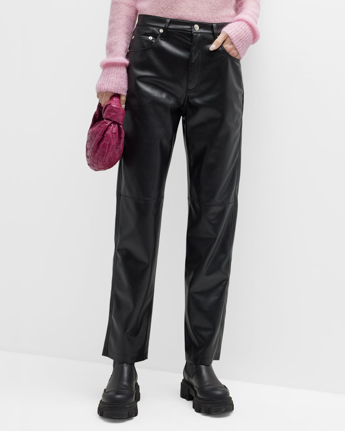 Nanushka Vinni Mid-Rise Straight Leather Ankle Pants