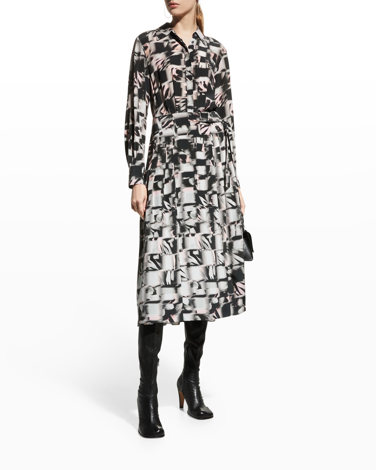 Long Sleeves Silk Shirt Dress | Neiman Marcus