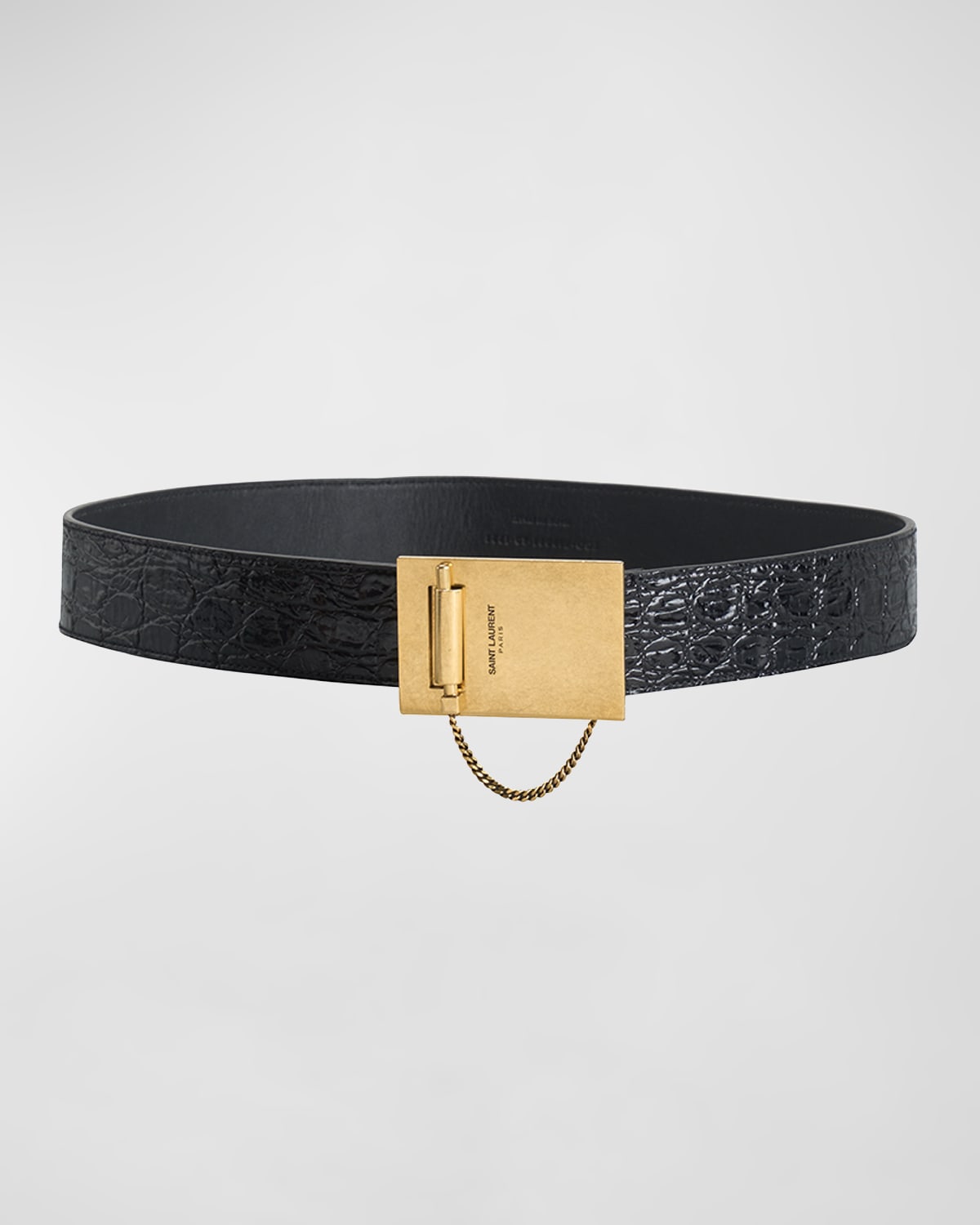 Saint Laurent Moc-Croc Embossed Locked Chain Leather Belt