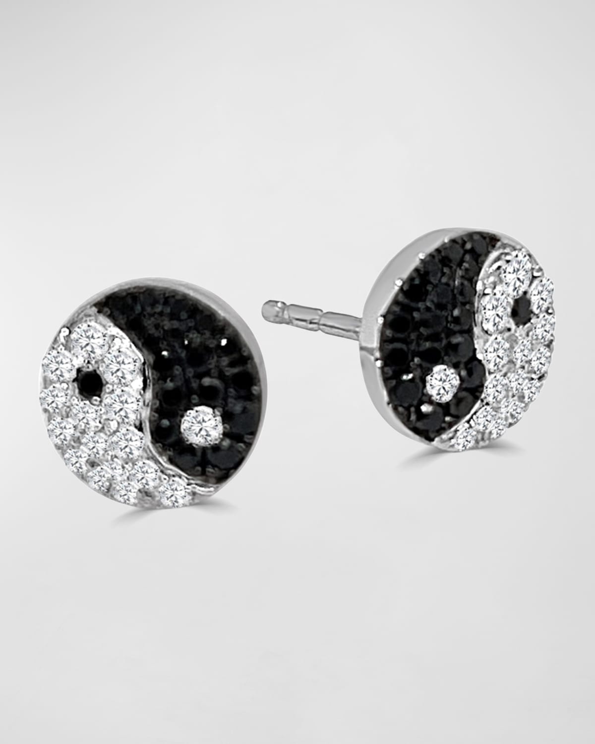 Frederic Sage 18K White Gold Black and White Diamond Yin Yang Stud Earrings