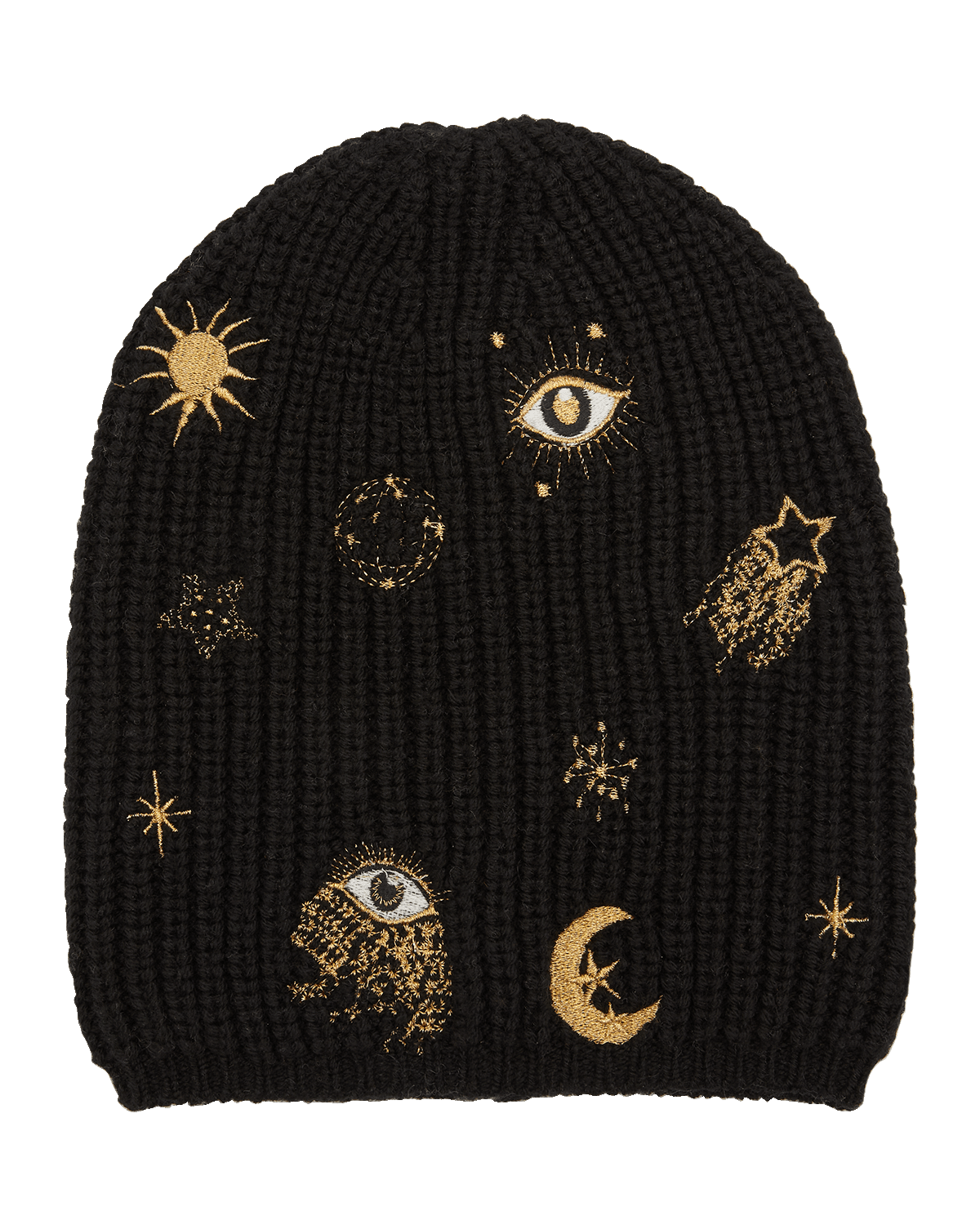 Carolyn Rowan Celestial Embroidered Ribbed Merino Wool Beanie