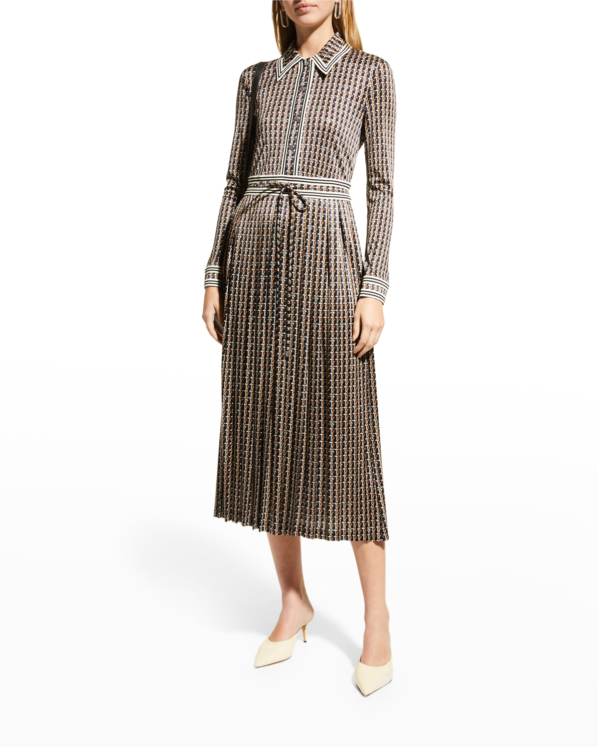Long Sleeves Pleated Shirtdress | Neiman Marcus