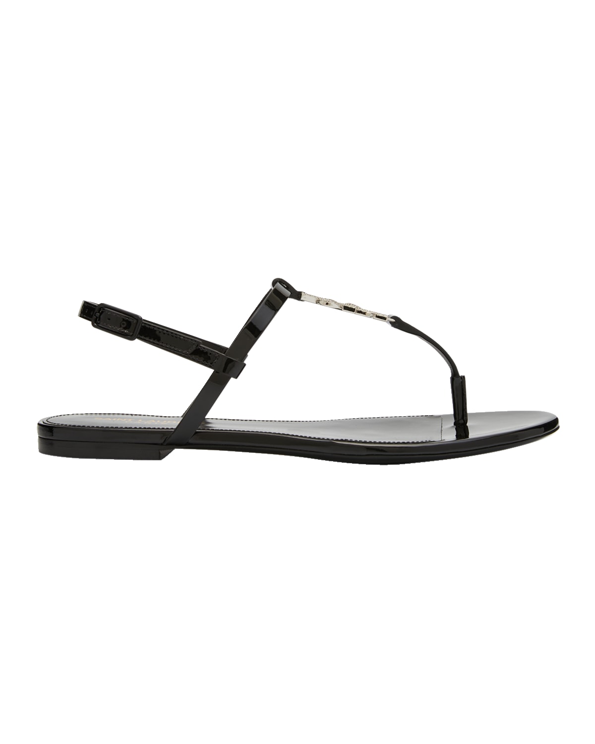 Saint Laurent Cassandra YSL Strass Medallion Flat Sandals
