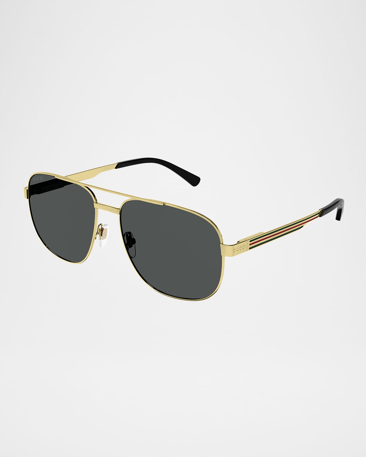 Gucci Men 's Stripe Logo Metal Aviator Sunglasses