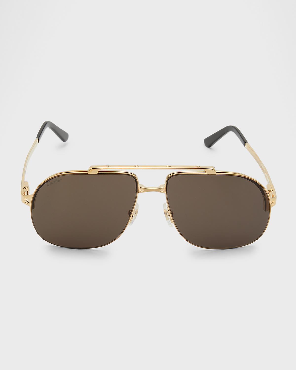 Cartier Men's Metal Double-Bridge Aviator Sunglasses