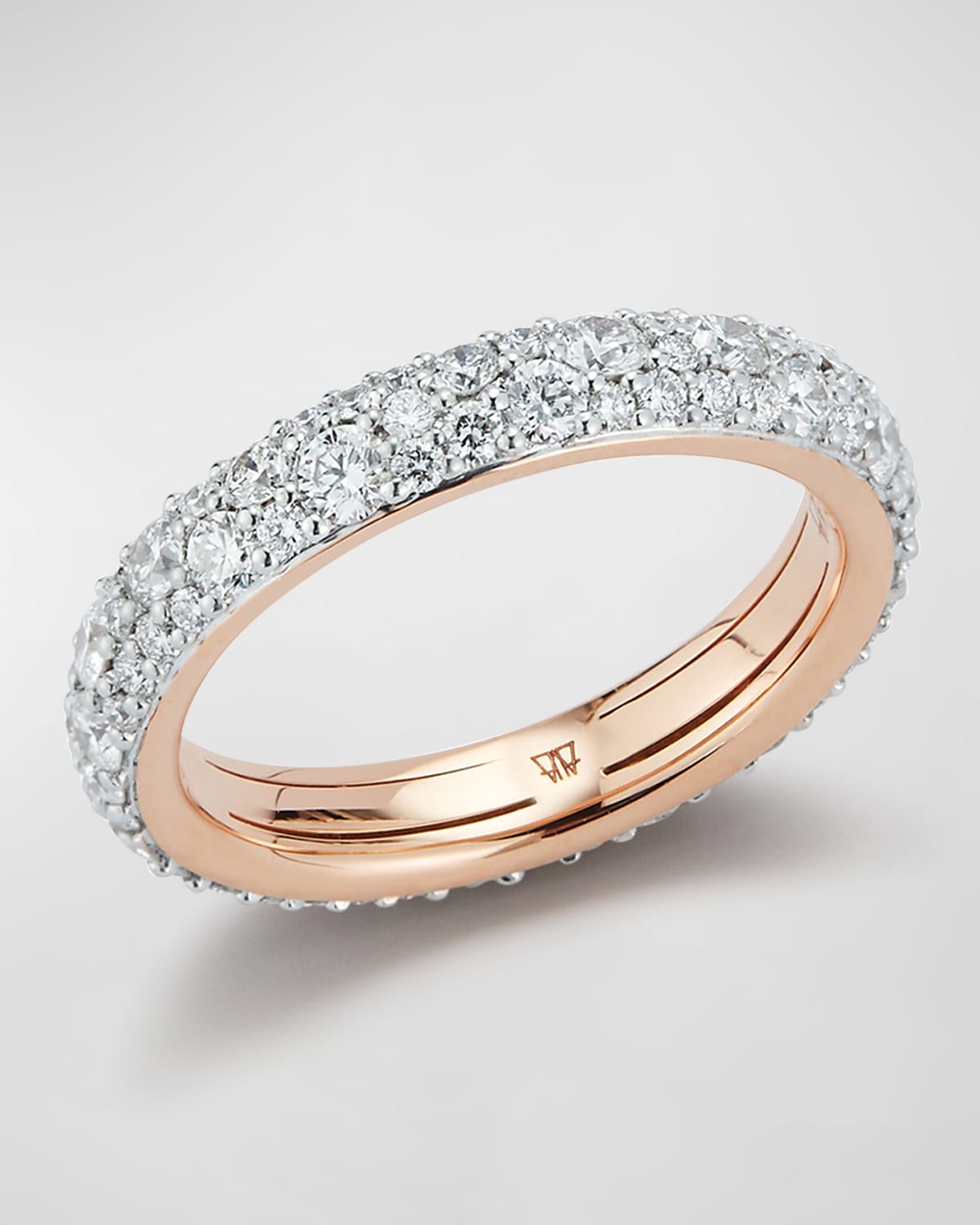 Walters Faith 18K Rose Gold 3.5mm Band Ring with White Diamonds, Size 6.5