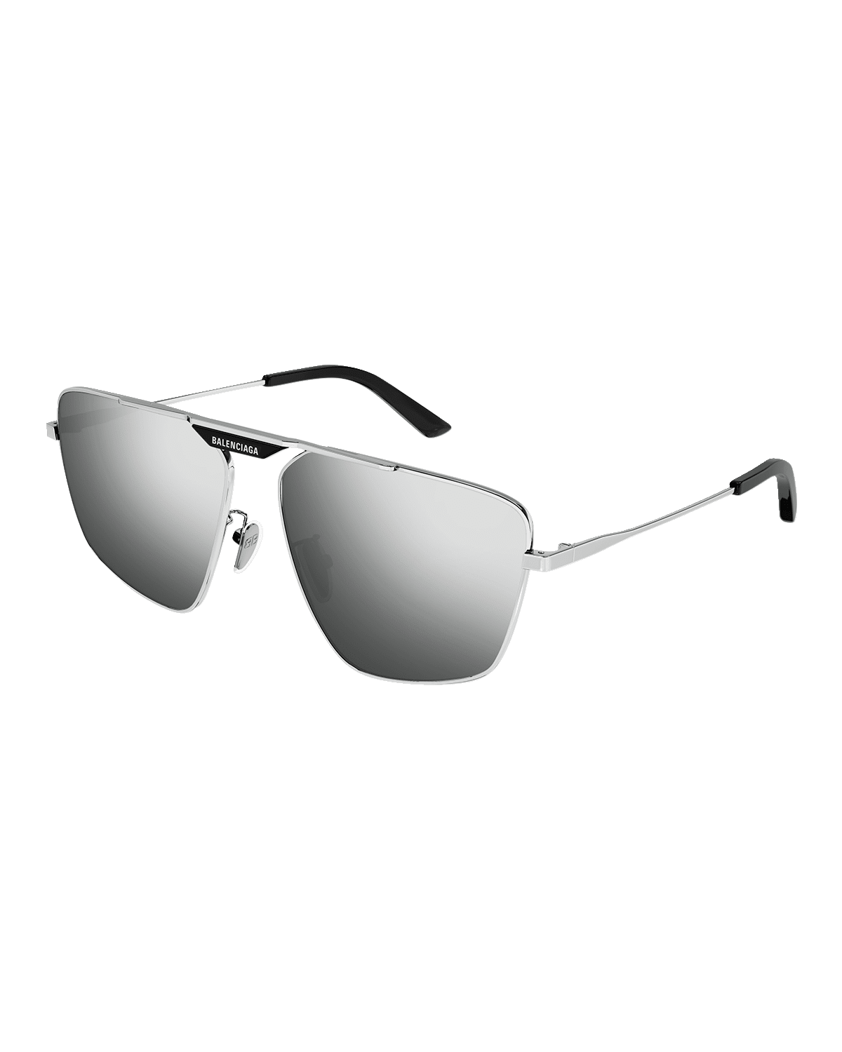 Balenciaga Men's Logo Top Bar Metal Aviator Sunglasses
