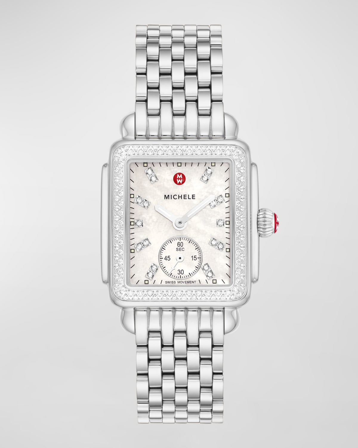 MICHELE Deco Mid Diamond and Mother-of-Pearl Dial Watch in Stainless Steel