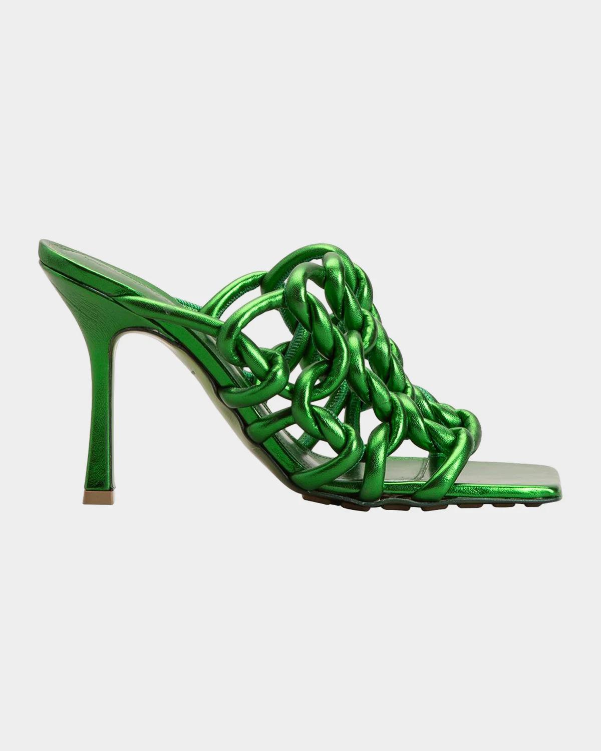Bottega Veneta Reflection Metallic Weave Mule Sandals