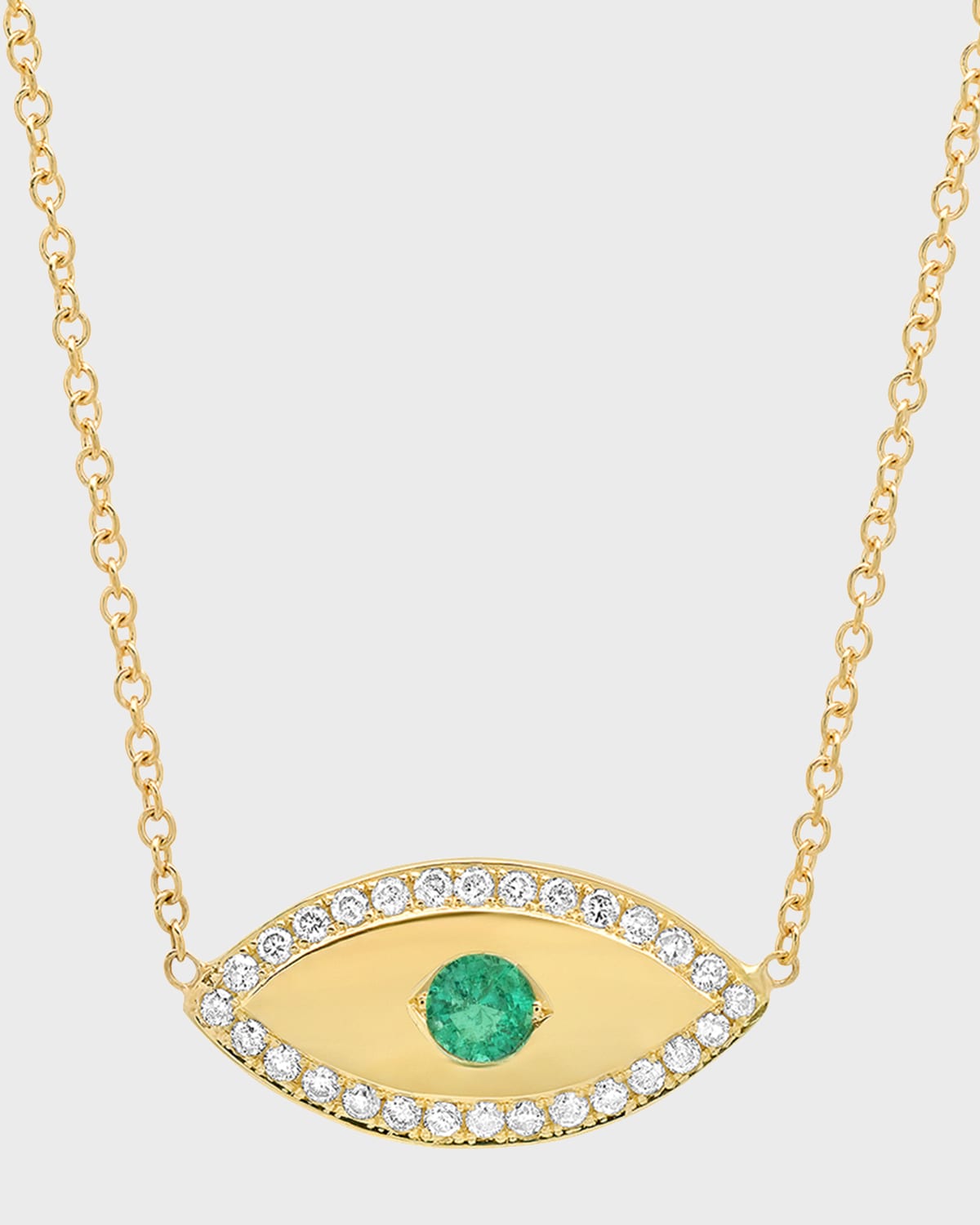 Jennifer Meyer Medium Evil Eye Necklace with Emerald Center and Diamond Border