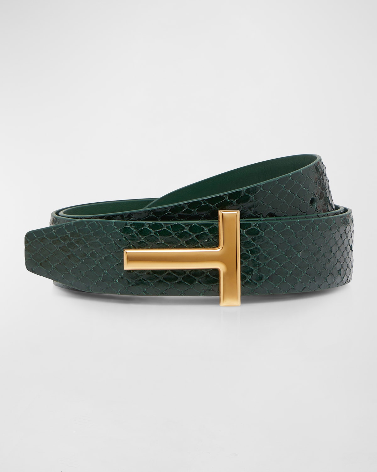 TOM FORD T Buckle Python Embossed Smooth Leather Belt