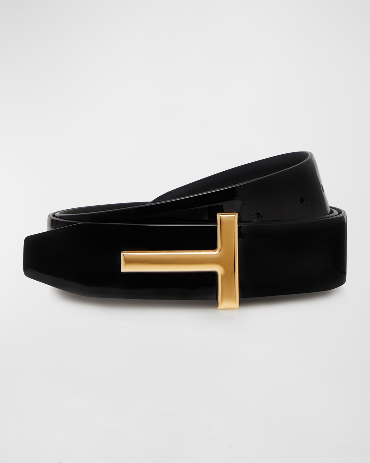 TOM FORD T Buckle Patent to Smooth Leather Belt