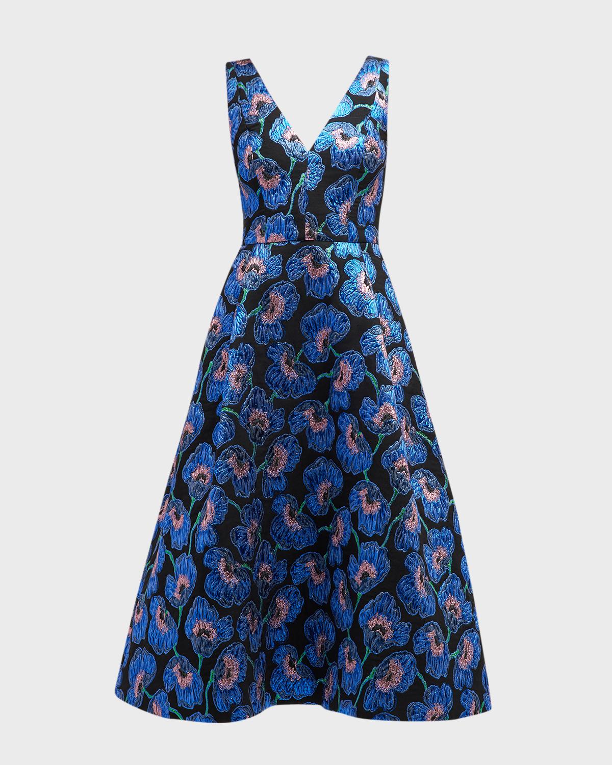Plunging V Mock Neck Midi Dress