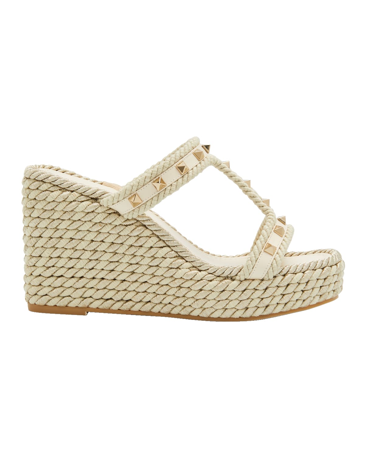 Valentino Garavani Rockstud Metallic T-Strap Espadrille Sandals