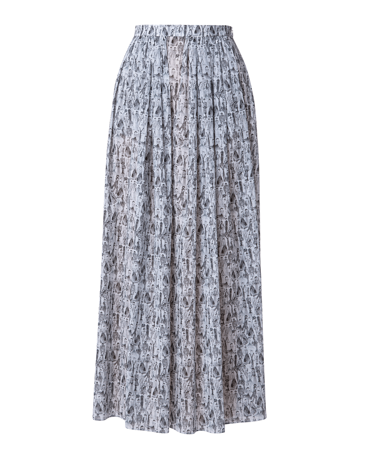 Akris Pleated Croquis Print Maxi Skirt