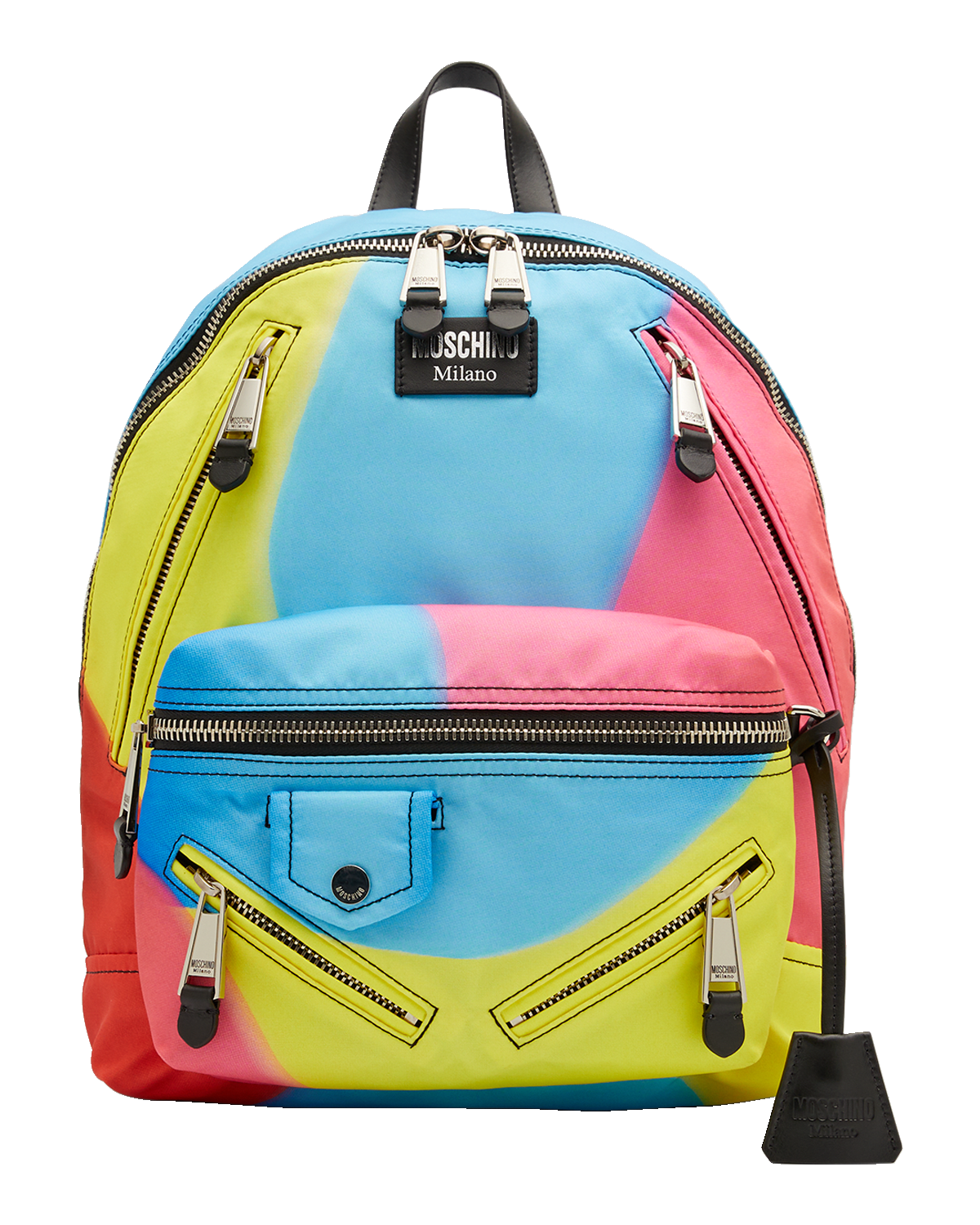 Moschino Men's Projection Print Nylon Multi-Zip Backpack