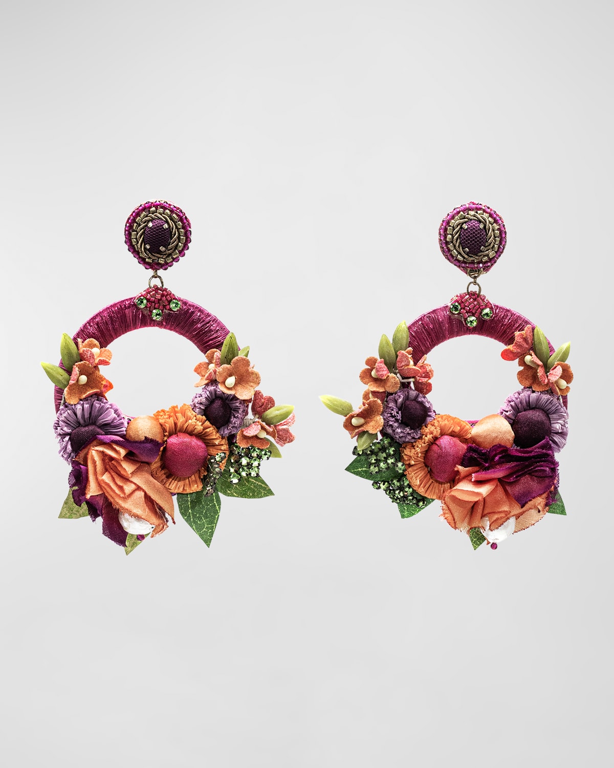 Ranjana Khan Pink Floral and Ribbon Earrings with Crystal Petals