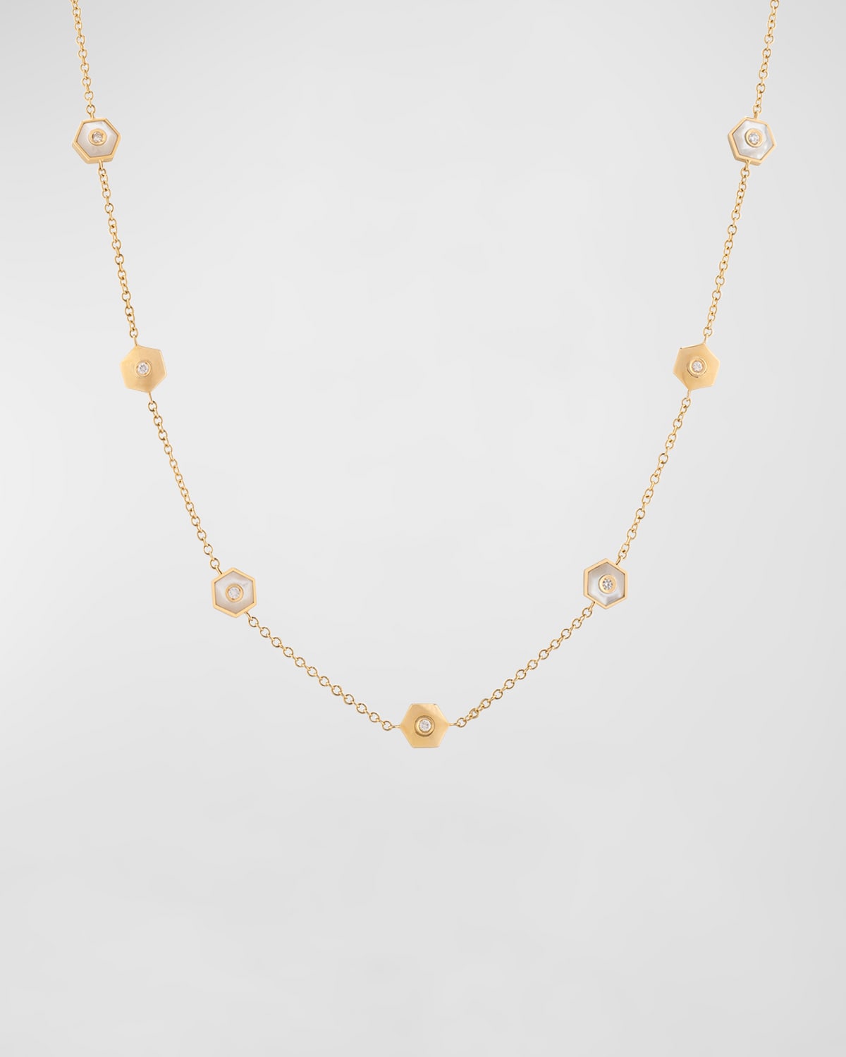 Miseno Baia Sommersa 18K Yellow Gold Long Necklace with White Diamonds and Mother-of-Pearl