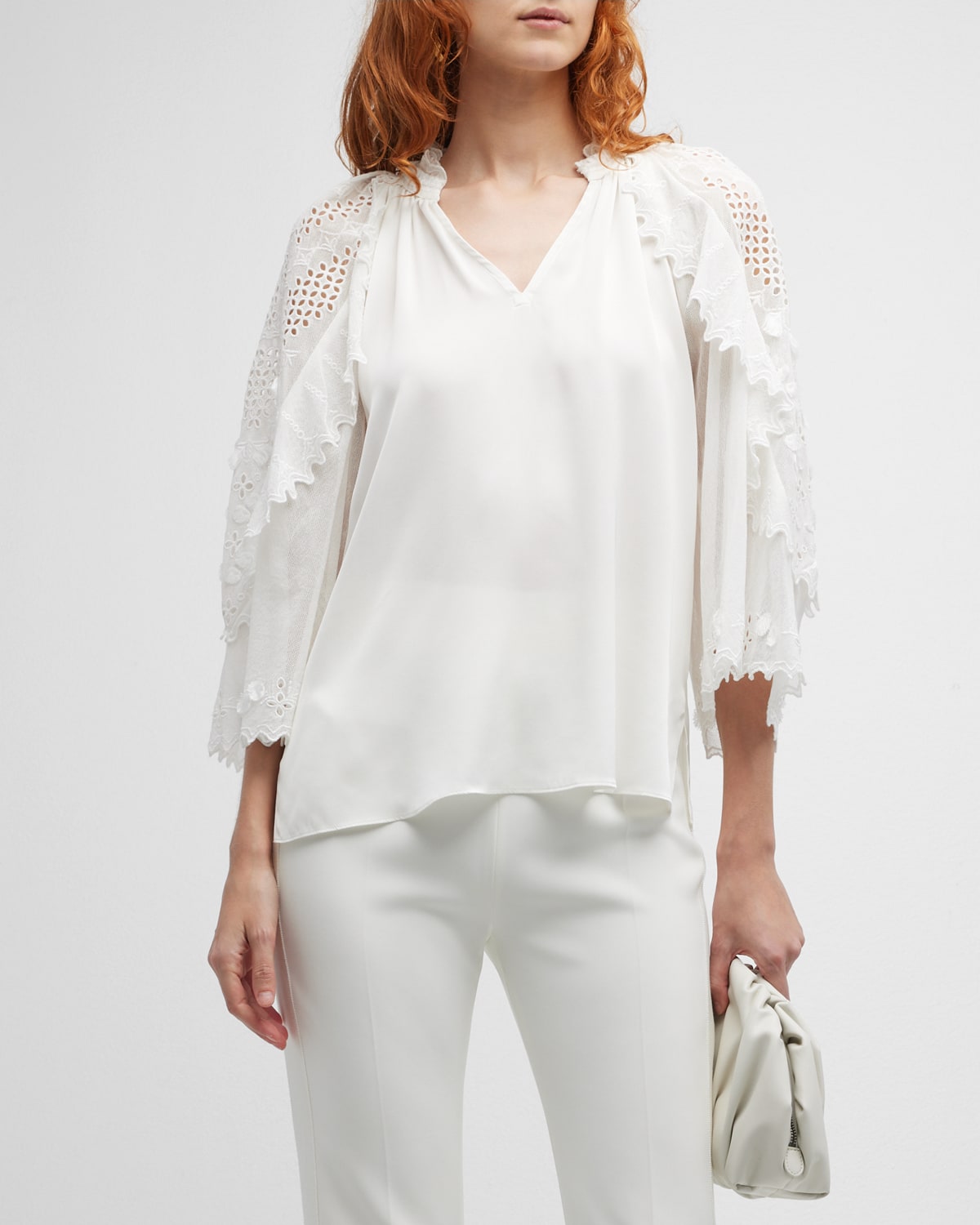 No Concerns Embroidered Sleeve Blouse